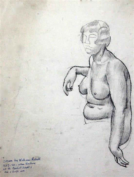 § William Roberts (1895-1980) Female life study sitting three quarter front upper body 13 x 11.75in., unframed, illustrated in the Cata